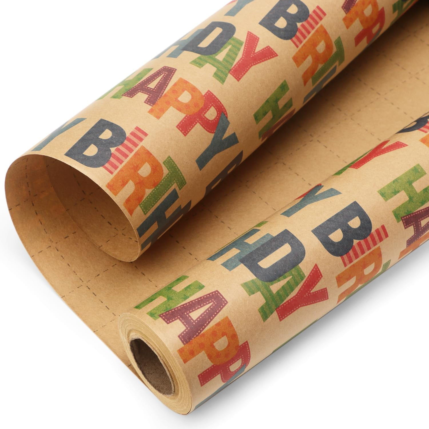 Birthday Kraft Wrapping Paper Vintage Style Paper Perfect for Kids Boys Girls Brown Kraft Paper with Colorful Pattern- 17Inch x 394Inch(33Feet)
