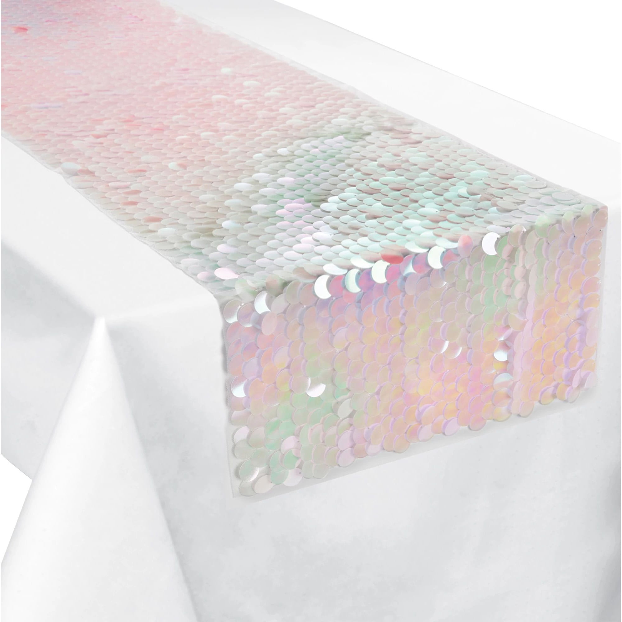 Pink Iridescent Sequin Plastic Table Runner, 13" x 72"
