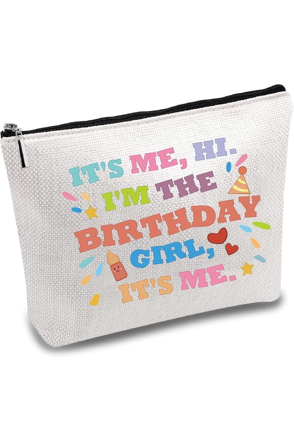 Birthday Makeup Bags Cosmetic Bag with Metal Zipper Pouches Polycotton Toiletry Travel Bag Organizer Purse Accessories Gifts for Singer Fans Music Lovers 10x7Inch-Its Me Hi I'm the Birthday