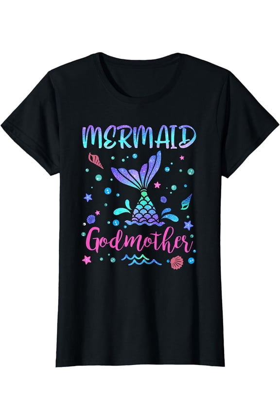 Birthday Mermaid Godmother Matching Family Bday Party Squad T-Shirt
