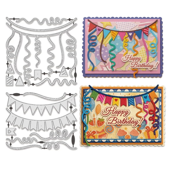 Birthday Metal Cutting Dies for Ribbon Flag Die Cut Celebration Embossing Stencils Template for DIY Invitation Card Craft Scrapbooking Decoration