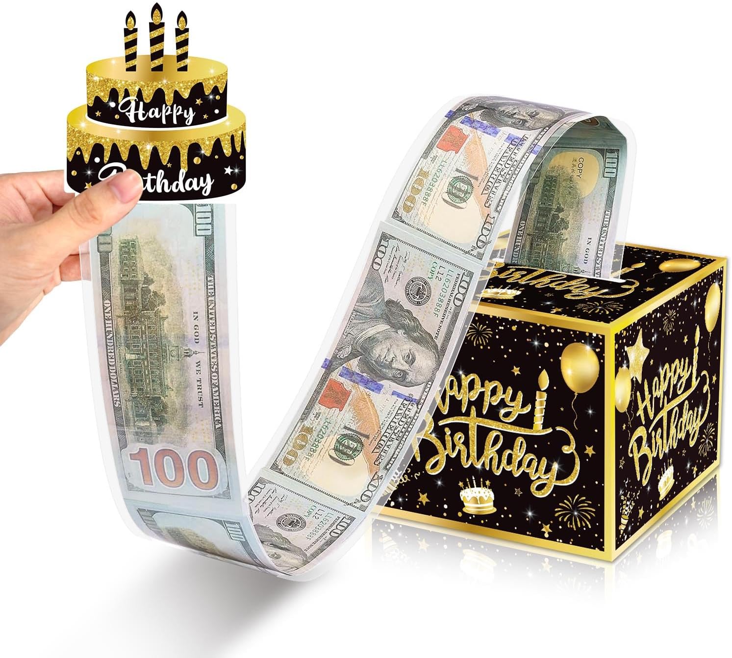 Birthday Money Box for Cash Gift Pull,Black Gold Surprise Box Gift Box