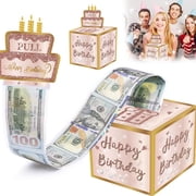 Birthday Money Box for Cash Gift Pull, Surprise Gift Boxes for Money, Money Holder Box with Pull Out Happy Birthday Card and 50Pcs Transparent Bags, Money Gift Ideas for Kids and Adults