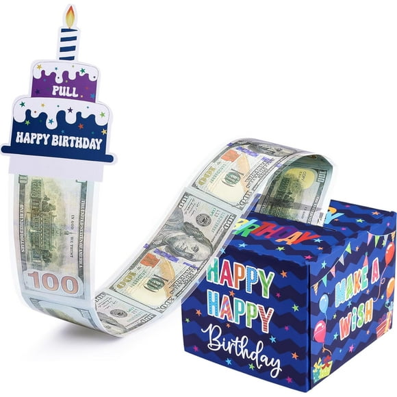 Birthday Money Box for Cash Gift, Surprise Money Gift Boxes for Adults with Pull Out Happy Birthday Day Card and 100Pcs Transparent Bags - Fun Ways to Give Cash as A Gift