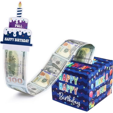 Birthday Money Box for Cash Gift, Surprise Money Gift Boxes for Kids Adults with Pull Out Happy Birthday Day Card and 50Pcs Transparent Bags - Fun Ways to Give Cash as A Gift