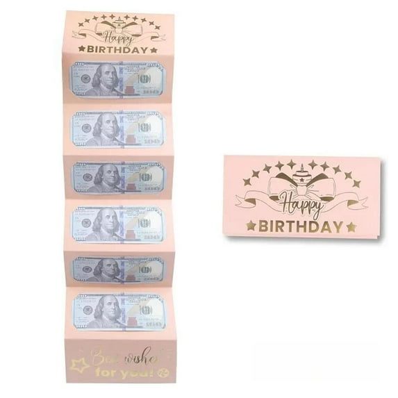 Birthday Money Envelope for Cash Gifts, Happy Birthday Card with 6 Pockets,Surprise Cash Envelope Gift Ideas, Coated Paper Black Gold Money Holder Gift Card for Men Women Girls Boys