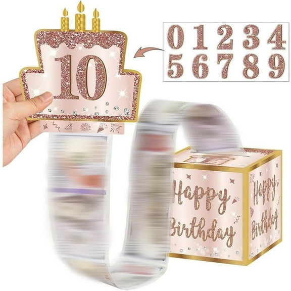 Birthday Money Gift Box with DIY Stickers, Boriyuan Pink Rose Gold Surprise Birthday Party Cash Gift Box, Surprise Gift Box for Cash with Pull Out, Birthday Gift Box for Women Girls Family