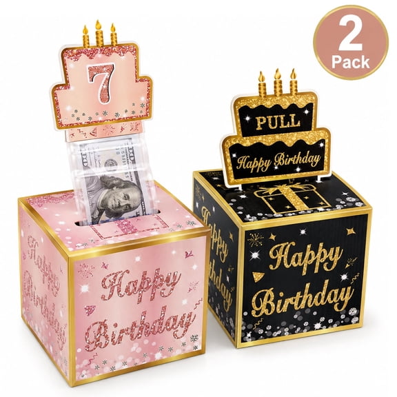 Birthday Money Gift Box Surprise Gift Box DIY Stickers for Any Age with Pull Out Card for Adults 2 Pack