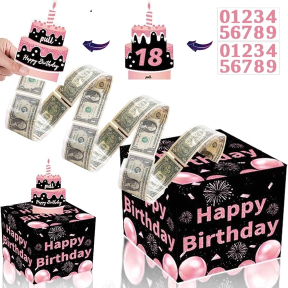 Birthday Money Pull Out Box, Cash Gift Explosion Surprise Box, Money Roll Cake Pull Out Kit with Cards & Instruction Book, DIY Surprise Gift Box for All Ages