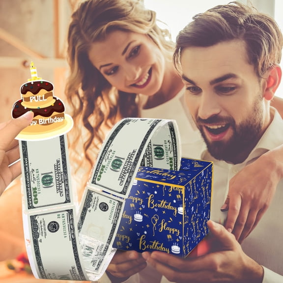 Birthday Money Pull Surprise Gift Box Happy Birthday Cash Pull Box, Funny Interactive Money Drawer Gift Box for Family Colleague Birthday Party, Reusable Thick Cardboard Cash Pull Surprise Decor Box