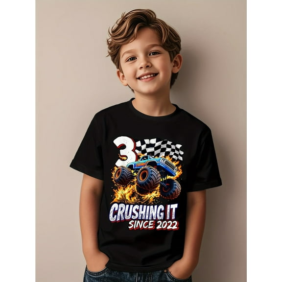 Birthday Monster Truck 3 year Old Boys 3rd Party Born Novelty Awesome Graphic Kid TShirt Cute Kid T Shirts Trendy Cool Tops Tees for Kid