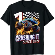 Birthday Monster Truck 7 Year Old Boys 7th Party Born 2019 T-Shirt