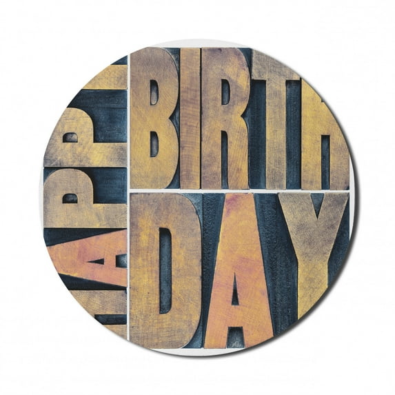 Birthday Mouse Pad for Computers, Letterpress Wood Type Printing Blocks Rectangles Typography Art Print, Round Non-Slip Thick Rubber Modern Mousepad, 8" Round, Pale Brown Dark Blue, by Ambesonne
