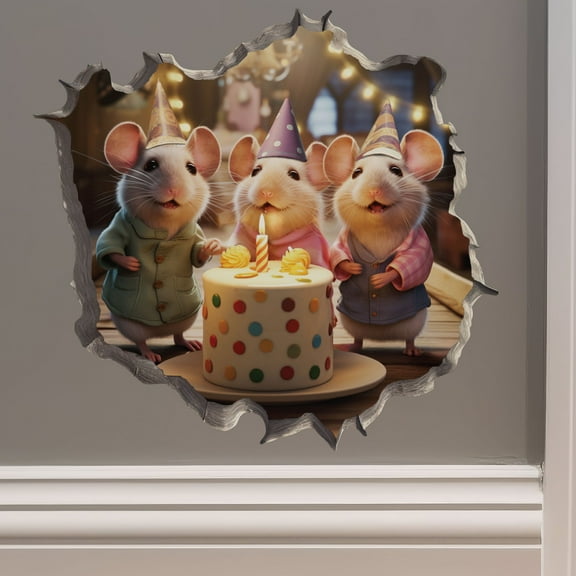 Birthday Mouse in Mouse Hole Decal - Mouse Hole 3D Wall Sticker