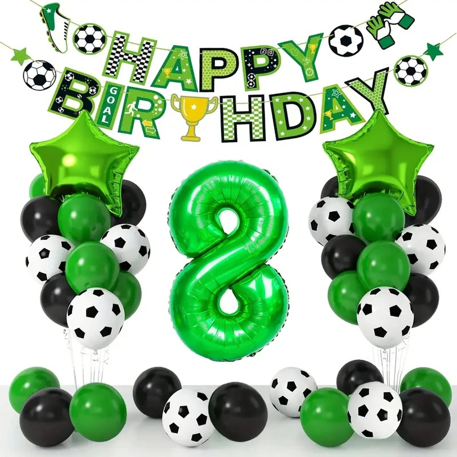 Birthday Number Balloons Green Happy Birthday Banner Soccer Balloons ...