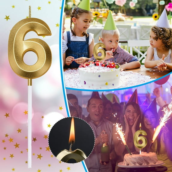 Birthday Number Candle 3D Shape Birthday Candle Decoration Birthday Cake Candle/ Birthday Number Candle 3D Shape Birthday Candle Decoration Birthday Cake Candle Tyrant Gold 1PC Number 6