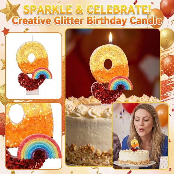 Birthday Number Candle, Glitter Cartoon Creative, 1 Piece Included, for Birthday Party Cake Decoration
