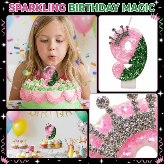 Birthday Number Candle, Glitter Rhinestone Crown, 1 Piece,Suitable for Kid Princess Birthday Party Cake Decoration