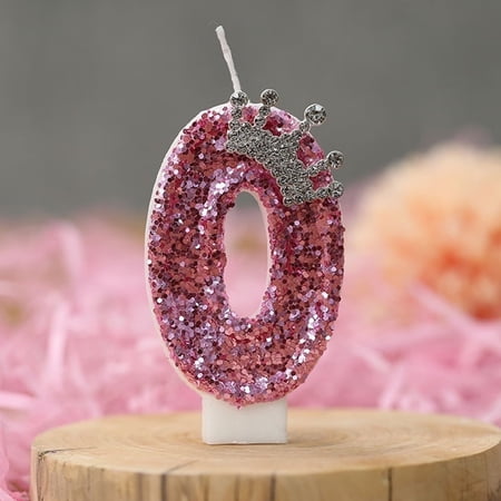 jQMUHLC Birthday Number Candles, Pink Crown Glitter Number 0 Candle, Cake Topper for Birthday Anniversary & Party Decor