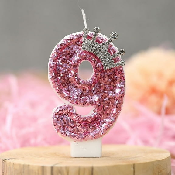 Birthday Number Candles,Pink Crown Birthday Candles Number,Glitter Number 9 Candle Cake Topper Decoration For Birthday, Anniversary,Celebrations Supplies  Birthday Party Decor
