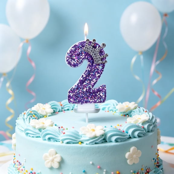 Birthday Number Candles,Purple Crown Birthday Candles for Cake,Glitter Number 2 Candle Cake Topper with Sequins for Anniversary Celebrations Supplies (Number 2)