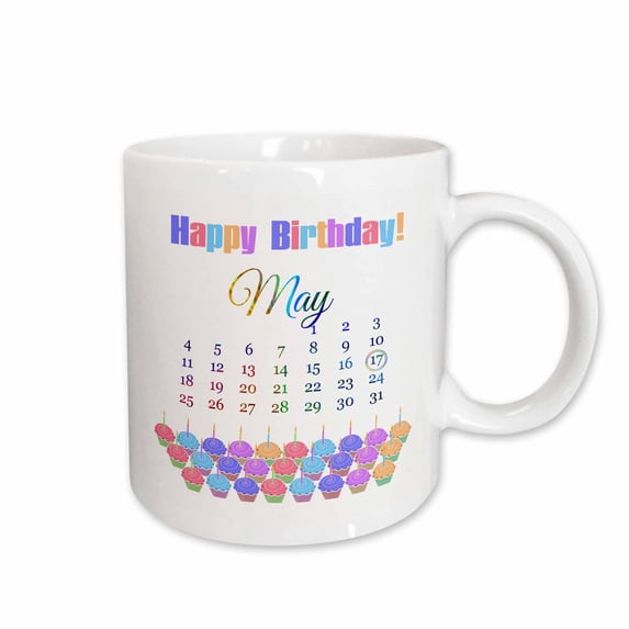3drose, Birthday on May 17th, Colorful Cupcakes with Candles with Flames, 15oz Mug