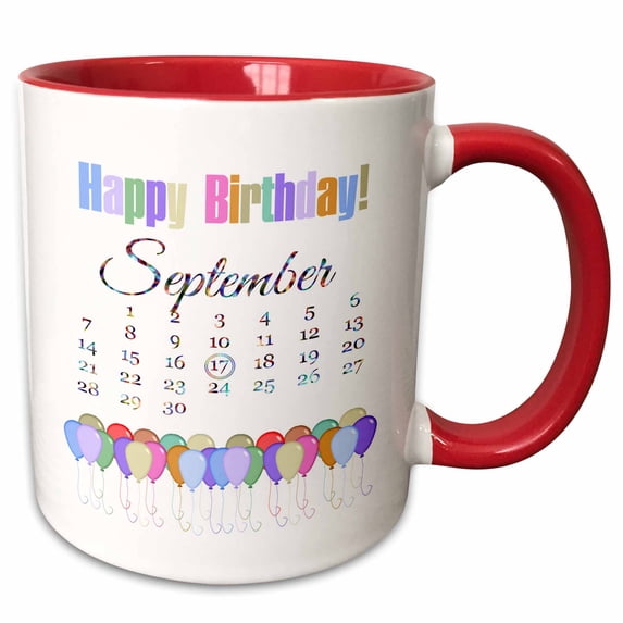3drose, Birthday on September 17th, Colorful Happy Birthday and Balloons, 15oz Two-tone Red Mug