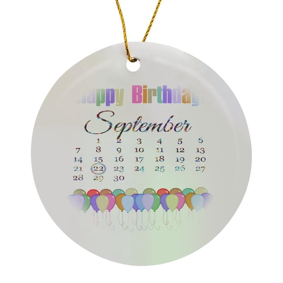 3drose, Birthday on September 22nd, Colorful Happy Birthday and Balloons, Circle Porcelain Ornament