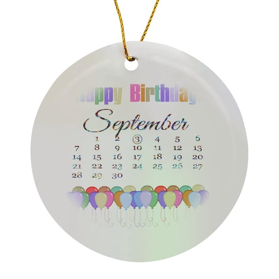 3drose, Birthday on September 3rd Colorful Happy Birthday and Balloons, Circle Porcelain Ornament
