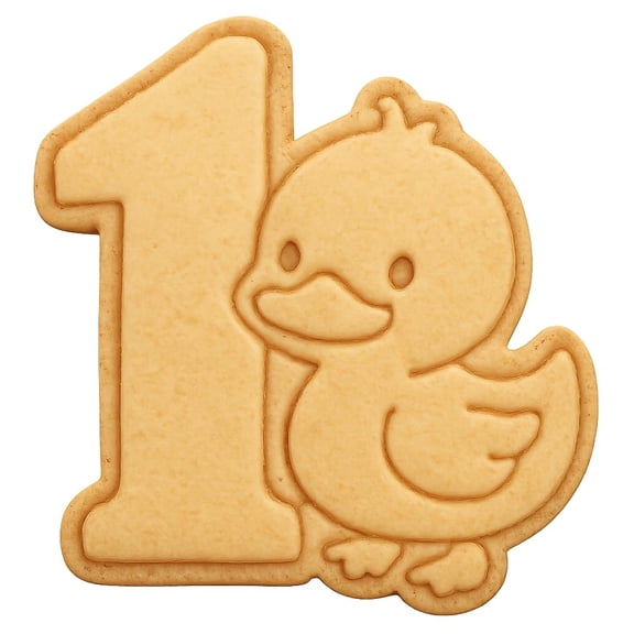 Birthday One Duck Cookie Cutter & Stamp 4x3" for Baking & Fondant Clay Embosser