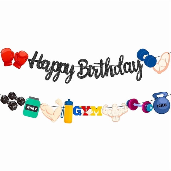 Birthday Party Banner, Weightlifting Party Decorations, Bodybuilder Party Banner Glitter Fitness Birthday Party Supplies