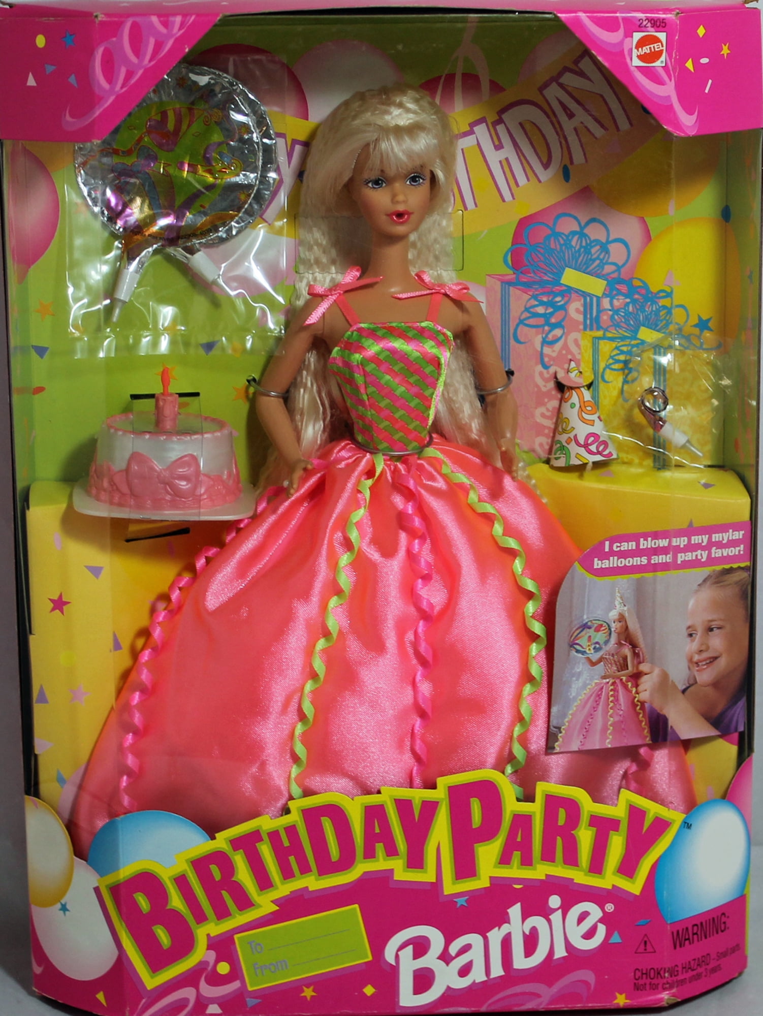 Birthday Party Blonde Barbie Doll Blows Up Own Balloons 1998