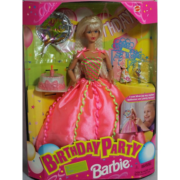 Birthday Party Blonde Barbie Doll Blows Up Own Balloons 1998 Mattel 22905
