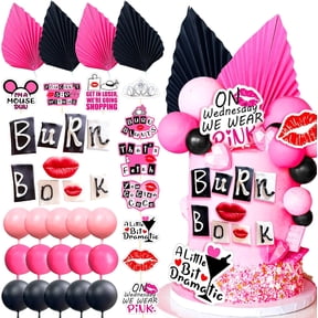 Birthday Party Cake Decoration Set - Multi-style Topper Paper Fan Foam Ball Set Pink and Black Theme Decoration Accessories
