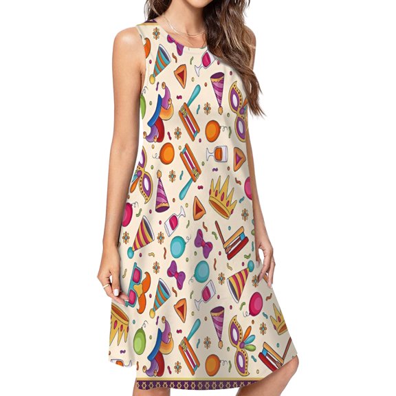 Birthday Party Colorful Doodle Icons Dress Elegant Party Dresses Evening Dresses Women Dress Sleeveless Dress Ladies Dresses