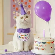 Birthday Party Costume Hat, Puppy Kitten Cat, Birthday Bandana Scarf, Gift Cute Pet Party Decorations Adjustable Headband for Kitten Puppy Small Dogs Cats Set 2pcs, Hat and Bib - Purple