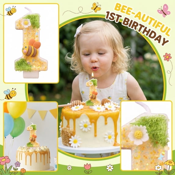 Birthday Party Decor, First Birthday Candle, Daisy Birthday Party Decorations, One Candle for First Birthday, Whimsical Spring Themed Number 1 Candle, and Steady for Memorable