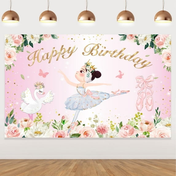 Birthday Party Decoration for Girl, Ballet Girl Birthday Backdrop Princess Happy Birthday Party Decoration Supplies Pink Floral Ballet Dancer Photography Background 4.9x3.2ft Photo Booth Studio Props