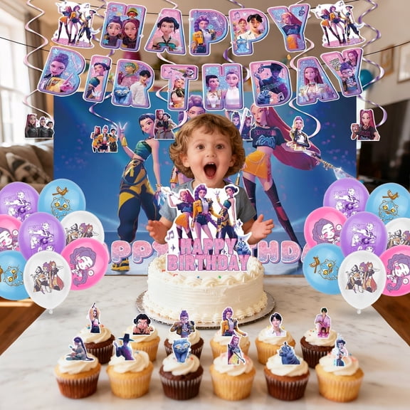 K-POP Party Decoration Set, Includes Cake Toppers, Hanging Banners & Greeting Banners, Complete Kit for Themed Birthday Parties