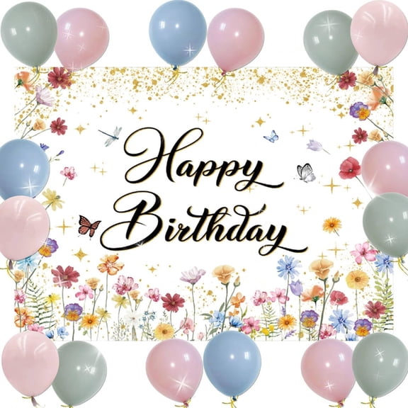 Birthday Party Decoration Set: Theme Backdrop with 4-Color Balloons