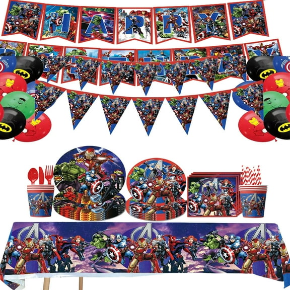 Birthday Party Decoration The Avengers Theme Party Decoration Party Decoration Set Party Decoration Supplies Banner, Tablecover, Plates, Tableware