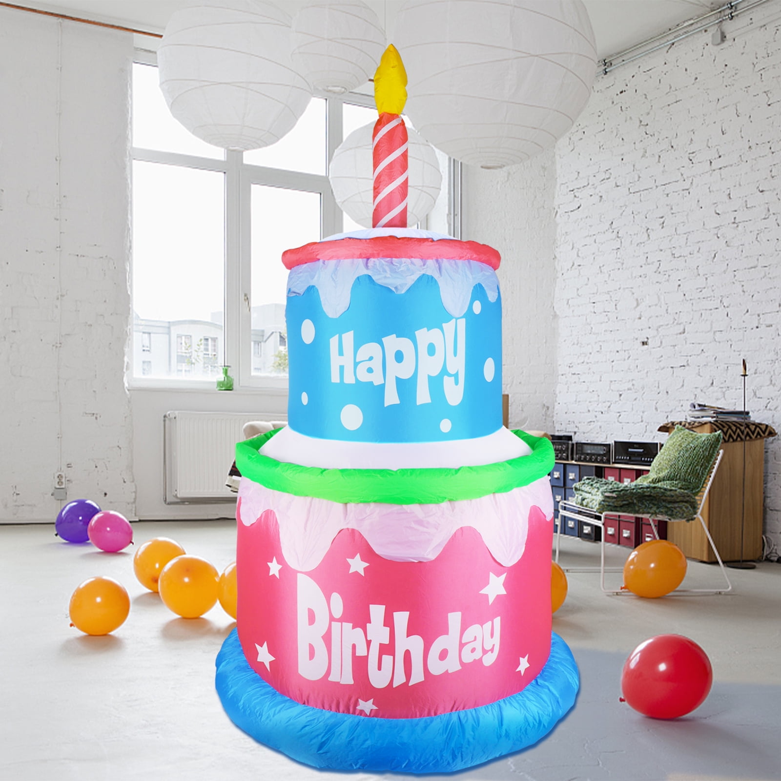 GOOSH 5.5FT Birthday Inflatables Outdoor Decorations Cake with Candle，Happy Birthday  Blow Up Yard Decorations with Colorful Rotating LED Lights for Party Yard  Garden Lawn (Blue-B) - Walmart.com