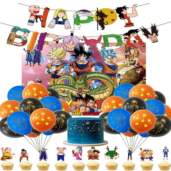 Birthday Party Decorations Set - Monkey King Theme Cartoon Party Supplies (Includes Banner, Balloons, Backdrop, Cake Decorations)