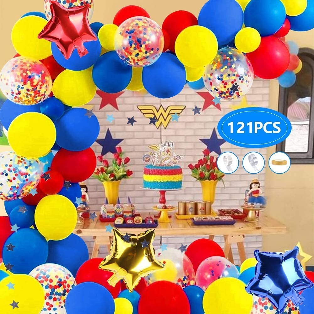 Birthday Party Decorations, Wedding Balloons, Carnival Circus Balloon Garland Arch Kit with Yellow Blue Red Latex Balloons, Set of 121