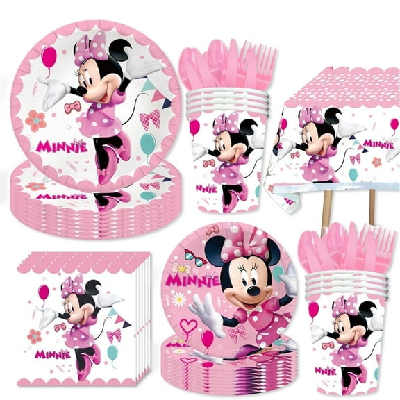 Birthday Party Decortaions Supplies for Pink Cartoon Set,Cartoon Party Plate and Napkins,Table Cover - Cups and More Serves 20 Guests for Cartoon Theme Birthday Party Supplies