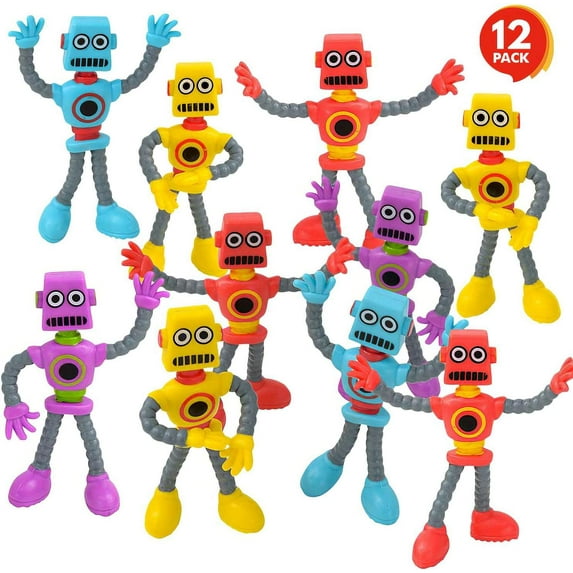 Birthday Party Favors Robots Bendable Figure 12-Pack (4 Assorted Colors!)