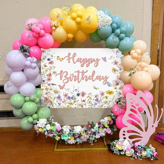 Birthday Party Floral Backdrop Set with 24 Decorative Balloons, Fresh Design