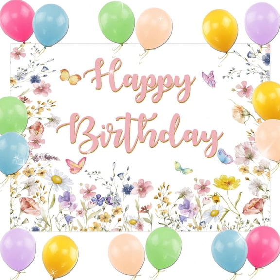 Birthday Party Floral Backdrop Set with 24 Decorative Balloons, Fresh Design