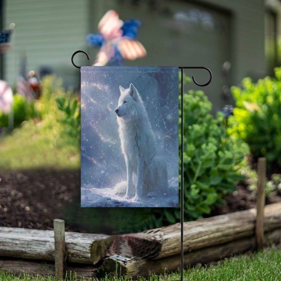 Birthday Party Garden Flags Outdoor Patio Decoration Flags 12x18in A Majestic White Wolf