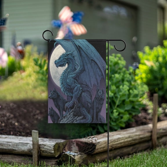 Birthday Party Garden Flags Outdoor Patio Decoration Flags 12x18in Cyan Dragons and Wolves